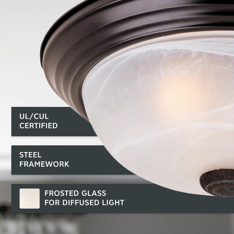 DESIGNERS FOUNTAIN Reedley 2-Lights Flush Mount Ceiling Light, 11 Inch Lighting Fixture for Kitchen, Bedroom, Bathroom, and Hallway, White Alabaster Glass, Oil Rubbed Bronze, 1257S-ORB-AL - Image 3